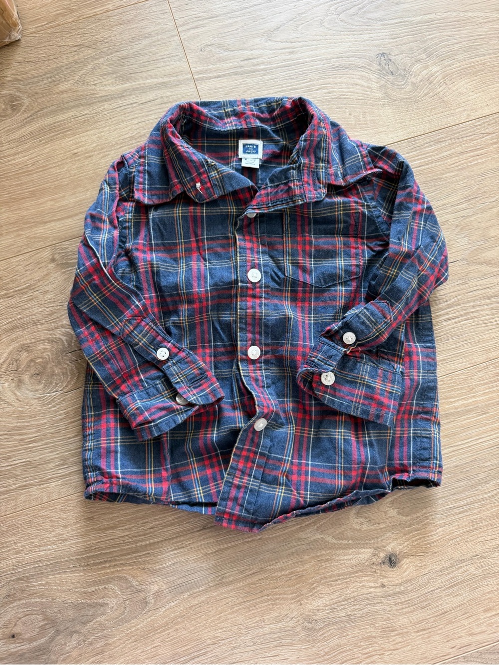 Janie and Jack Red and Navy Plaid Button-Down Shirt 6-12 mo